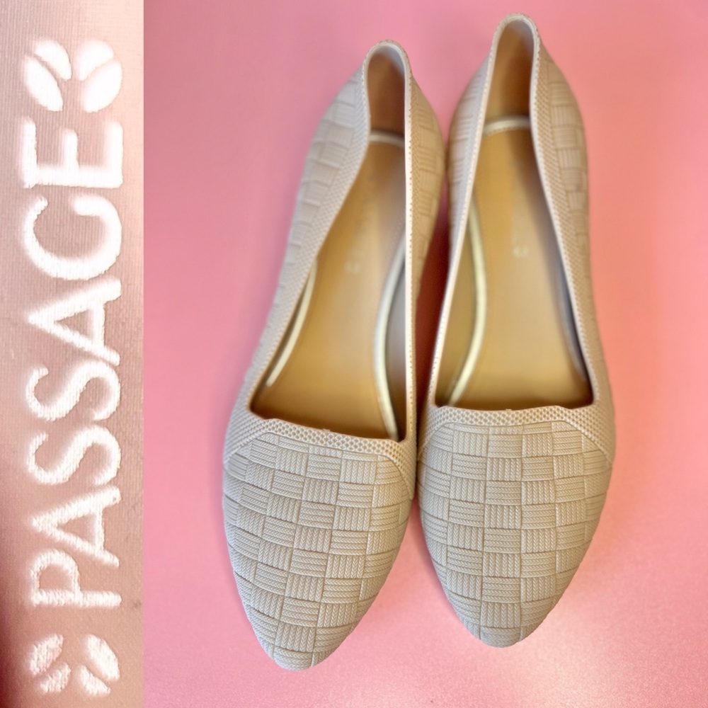 Nude Woven Textured Almond Toe Ballet Flats by Passage
